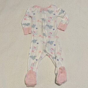EUC TBBC Pink White and Blue Kitty Cat Onsie Pajamas Size 6-12 months